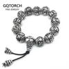 Retro Vintage Tibetan Silver Buddhism Mantras Bracelet Men Amulet Six Words Om Mani Padme Hum Lotus Beads Bracelet For Women