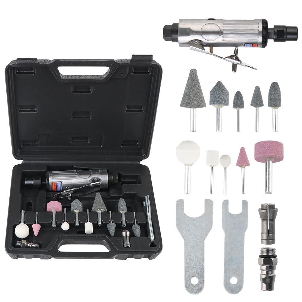 Pneumatic Die Grinder Car Tool Grinding Polishing Machine Kit Air Grinder Mill Engraving Tool 1/4" 1/8" 16Pcs Air Die Grinder