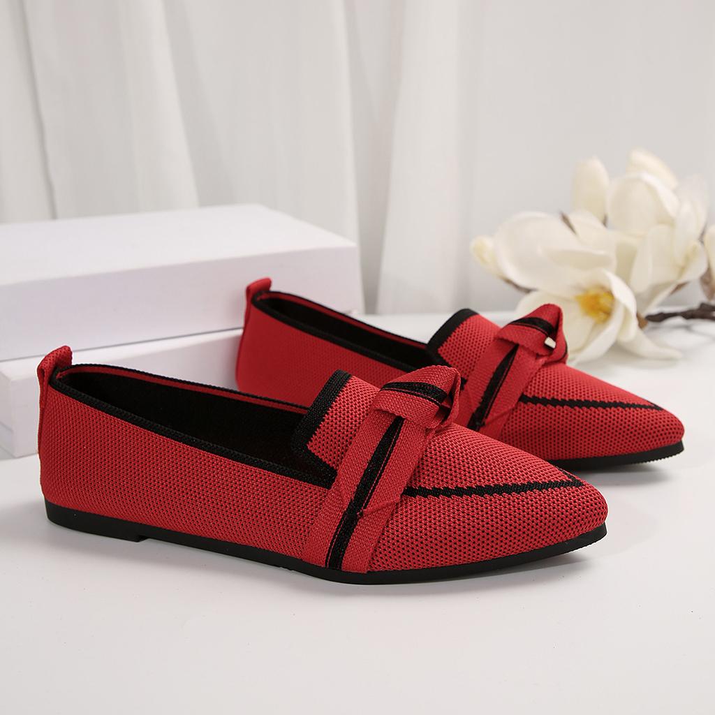 Leisure Flats Women Summer Casual Slip On Pointed Toe Fashion Shoes Women Solid Butterfly Knot Casual Platform Flats Plus Size
