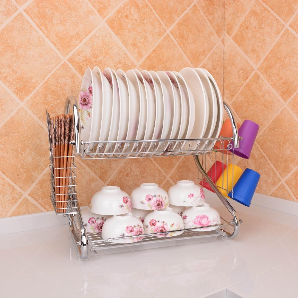 Space-saving S-Shaped Dish Drainer 2 Tier Tableware Holder Shelf Cup Drainer Chopsticks