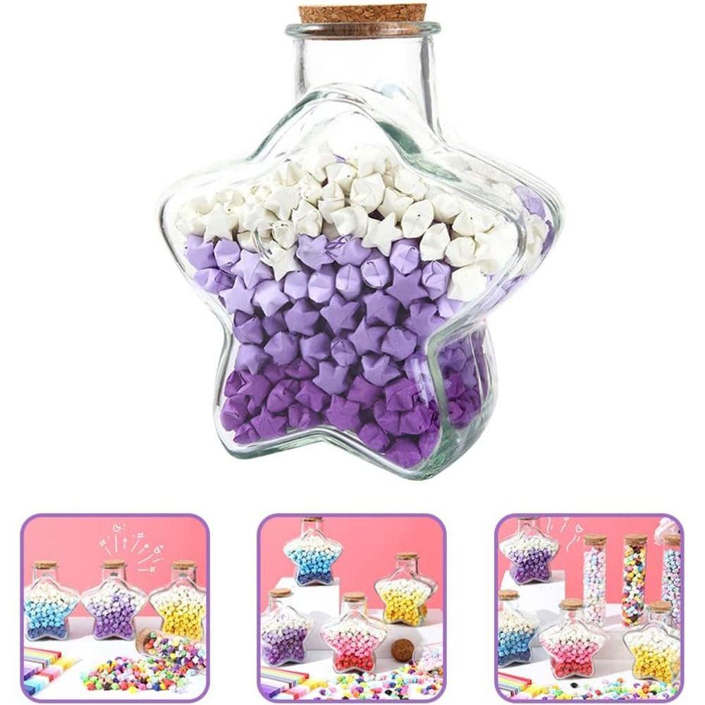 Craft Origami Stars Glass Bottle Stars Shape Glass Jars Creative Pentagram Storage Bottle Home