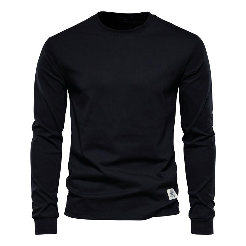Solid Color Cotton T Shirt Men Casual O-neck Long Sleeved Mens Tshirts Spring Autumn High Quality Basic T-shirt Male