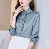 Mulberry Silk Ruffled Blouse with Fungus Collar Simulation Silk Stand-up Collar Shirt Women's Western Style Shirt