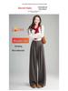 2025 Autumn Women's High Waist Grey Wool Wide-Leg Trousers - Korean Style, Floor-Length, Relaxed Fit