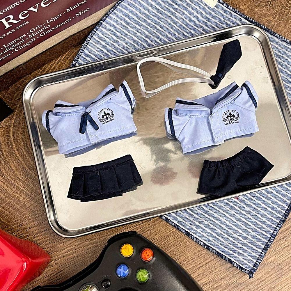 Blue Miniature School Uniform 10cm 20cm Shirt Necktie Pants Set Doll Clothes  Cotton Stuffed Doll