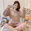 Thickened Warm Sleepwear for Winter Plus Size Fall and Winter Pajamas Girl Coral Velvet Cartoon Bear Two-Piece O-Neck Nightwear