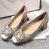 Fashion Woman High Heels Square Toe Rhinestone Fashion 2025 New Spring/Summer Satin Shallow Mouth  Women's Shoes Elegant Banquet Pumps