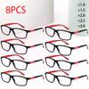 8pcs Fashion Anti-Blue Light Reading Glasses Ultralight Eye Protection Square Presbyopia Eyeglasses Unisex Hyperopia Eyewear