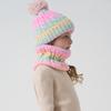 3Pcs/Set Kids Hat Scarf Gloves Set Rainbow Color Twist Texture Hat Thickened Plush Lining Neck Gaiter Knitted Gloves Set