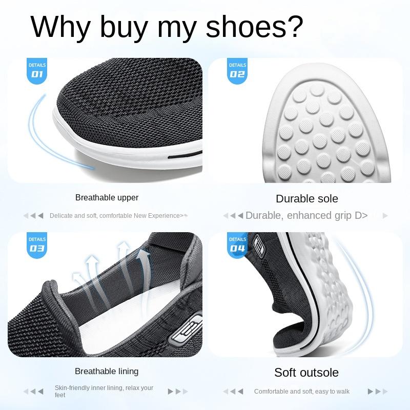 Shoes Men Spring Flying Mesh Surface Comfortable Single Shoes Soft Sole Breathable Casual Walking Shoes