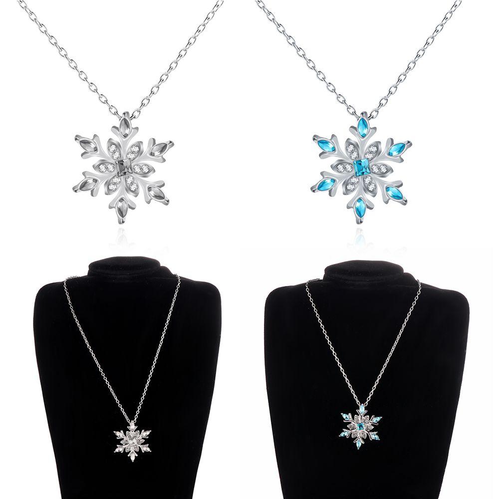 Women Frozen Snowflake Necklace Christmas Gift Silver Plated Rhinestone Crystal Pendant Chain