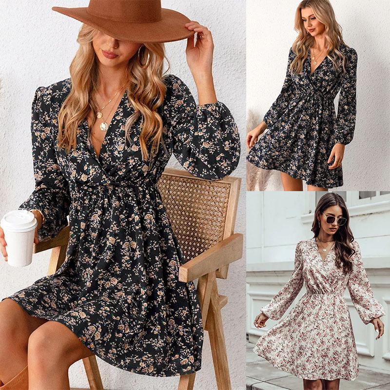 2023 Trendy European and American Autumn Print Long-Sleeve Dress