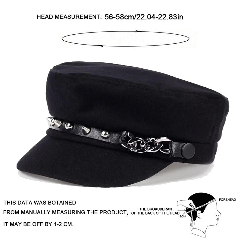 Unisex Rivet Chain Navy Hat Spring and Autumn Outdoor Casual Adult Sun Hats Hip Hop Beret Hat Sunscreen Hat Sports Cap