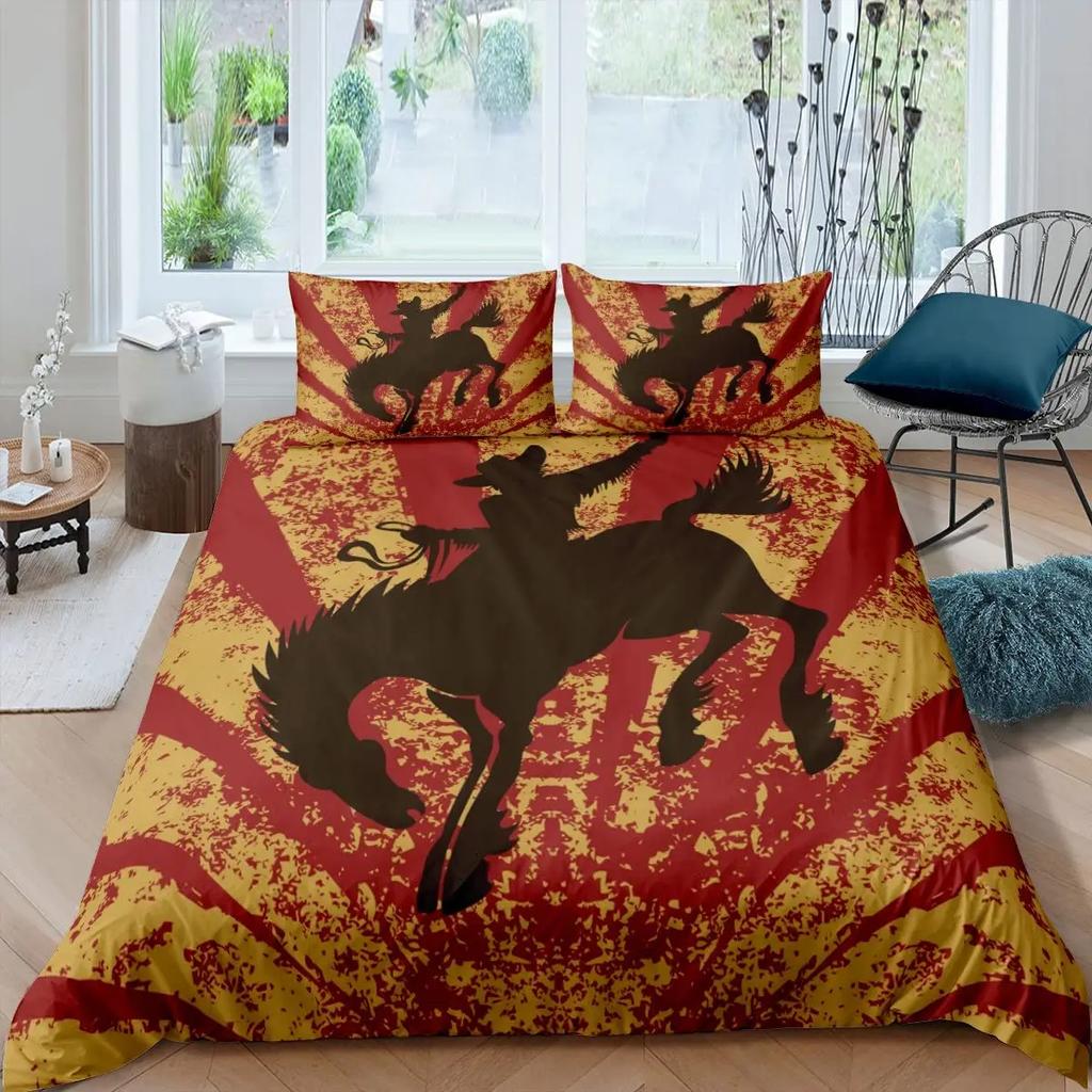 Western Cowboy Duvet Cover Set Vintage Farmhouse Bedding Set For Kids Boys Teens Queen Size Soft 2/3pcs Polyester Quilt Cover