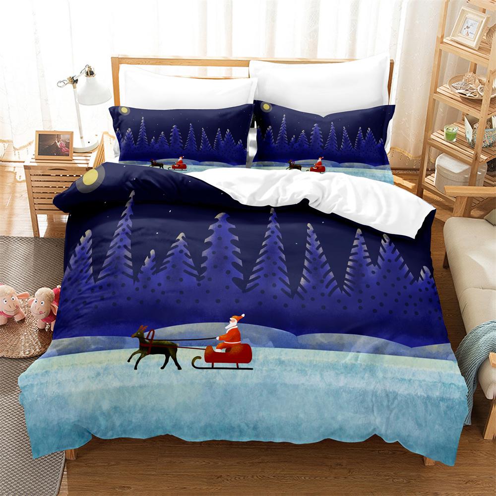 3PCS Santa Christmas Fawn Bedding Sets Home Bedclothes Super King Cover Pillowcase Comforter Textiles Bedding Set