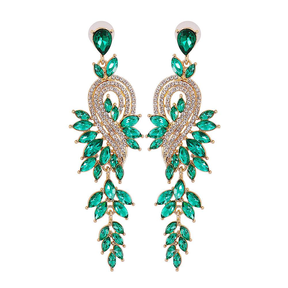 Water Droplet Shaped Retro Long Leaf Tassel Alloy Diamond Inlaid Elegant Temperament Earrings