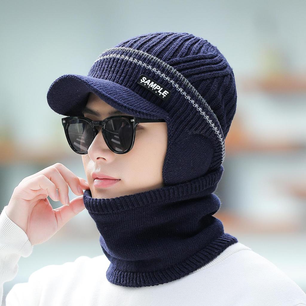 Hat Men's Winter Warm Trendy Woolen Hat Big Head Size Boys Knitted Hat Men's Winter Cold Hat Cotton Hat Dome