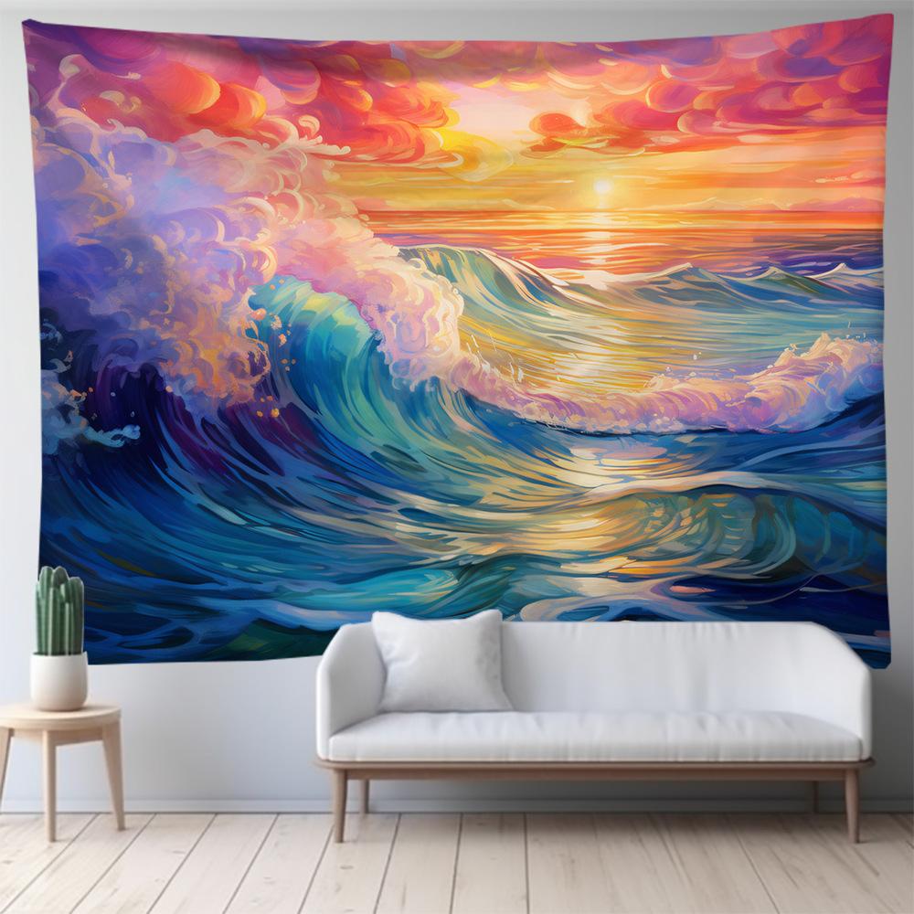 Seascape Beach Waves Tapestry Landscape Wall Hanging Beach Tapestry Polyester Fabric for Tablecloth Blanket Decor