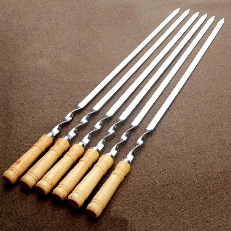 55Cm Large Barbecue Skewer Reusable 410 Stainless Steel BBQ Kebab Stick with Wooden Handle Outdoor Camping Picnic Tools Cooking Tool