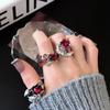 Dark Hip Hop Red Heart Wrap Ring - Cool Metal Lava Open Finger Design for Women