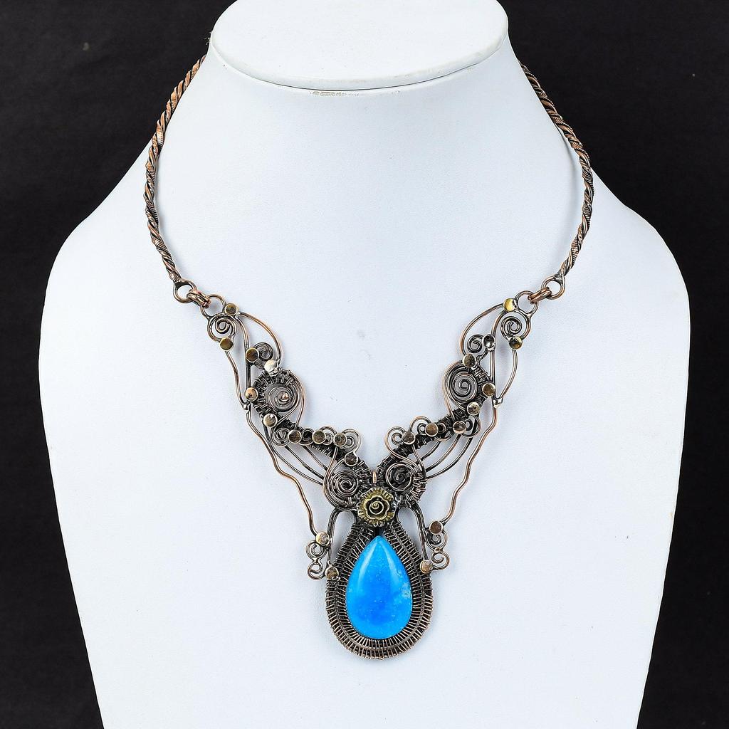 Smithsonite Necklace Copper Wire Wrapped Gemstone Necklace Handmade Necklace Copper Jewelry Adjustable Necklace For Gift Wire Wrap Jewelry