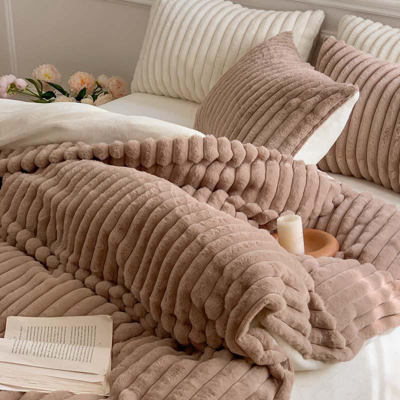 4pcs Vertical Rabbit Fleece Winter Baby Fleece Bed Sheet Cover Pillowcase Thickened Warm Bedding