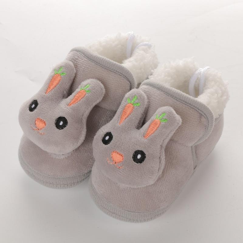 Winter New Plush Thick Baby Cute Rabbit Cartoon Children Comfortable Soft Wear-resistant Soft Sole Non-slip Toddler Shoes