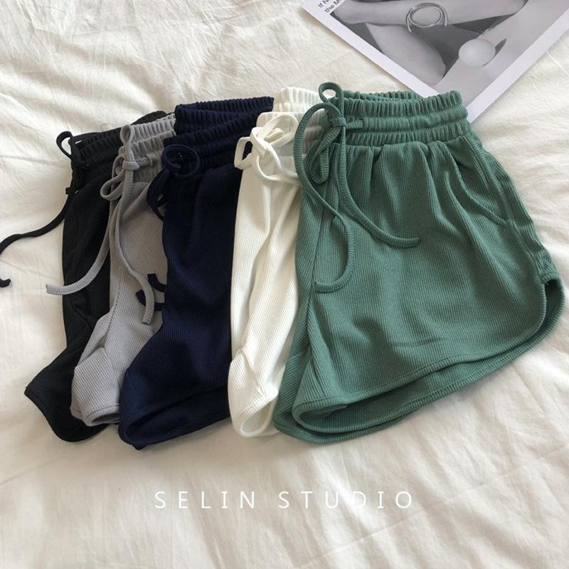 Ice Silk Thread Shorts Women's Summer Korean Version Loose Tight Waist Wide Leg Pants Elastic Sports Pants Slimming Hot Pants