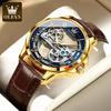 Men Skeleton Mechanical Wrist Watches for Male Automatic Hand Clock Leather Band Business Watch for Men's Gift