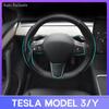 For Tesla Model 3 Model Y 2023 2022 Accessories Carbon Fiber Sticker Car Steering Wheel Cover Gear Shift Cover