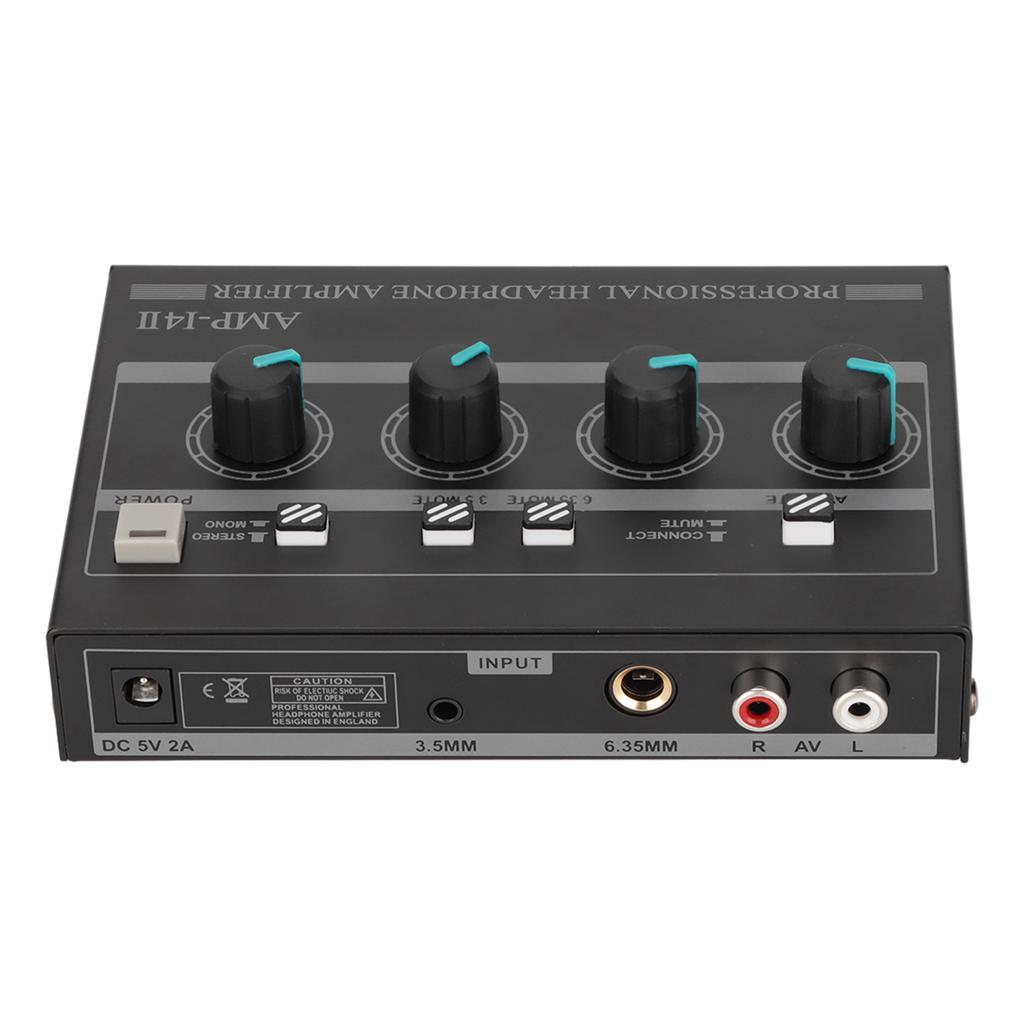 AMP?14II 4 Channel Headphone Amplifier Compact 4 Way Stereo Headphone Amplifier with 12V 2A Adaptor