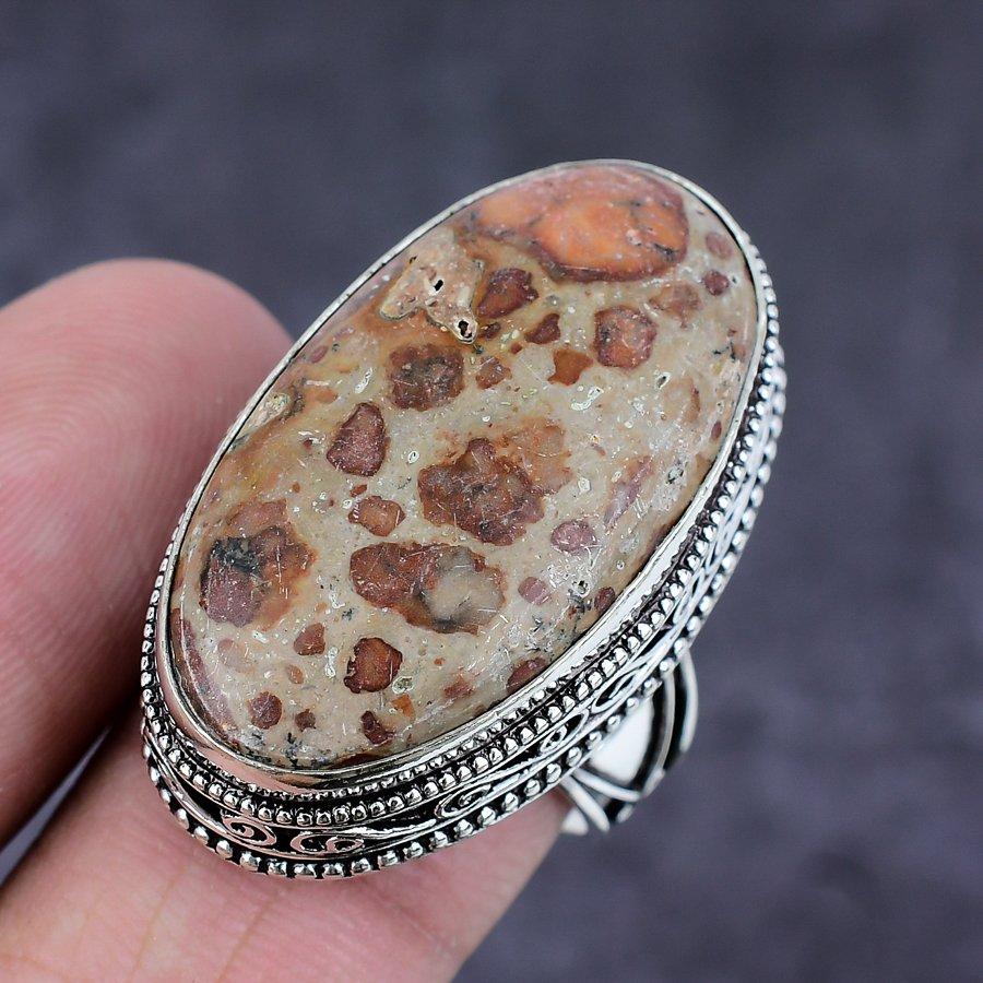 Leopard Skin Jasper Gemstone Handmade 925 Sterling Silver Gift Ring Size 7 C5l50