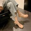 Transparent Sandals Women's Thick Heel with Cool Slippers Women's 2025 New Summer Fairy Style Crystal Heel High Heels