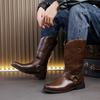 Men Retro Cowboy Boots Black Brown British Style Men High Top Boots Knight Boots Mid Top Boots Men Sizes 38-46 Men Shoes