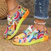 Fashion Women Flats Shoes Autumn New Casual Daily Flat Loafers Ethnic Rainbow Canvas Shoes Ladies Round Toe Multi-Color Print Sneakers
