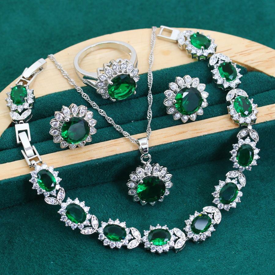 Light Luxury European and N Style Zircon Inlaid Jewelry Earrings Ring Necklace Jewelry Set