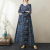 Round Neck Long Sleeve Bohemian Clothing Retro Autumn Cotton Linen Dresses Vintage Casual Floral Printed Long Dress for Women