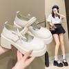 Romantic 2025 Women's French Fairy Style Pearl Decorated Mary Jane Shoes Thick Sole Leather Platform for Dresses