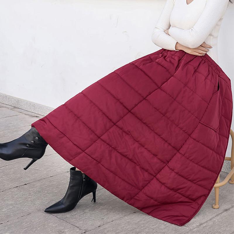 Autumn Winter Women's Plus Size Thickened Warm Solid Colour Mid Length Zipper Skirt Comfortable Windproof Warm Skirt