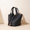 Genuine Leather Women's Bucket Bag Large Capacity Vegetable Top-handle Basket Bag