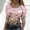 Spring and Autumn Round Neck 3D Floral Painting Printed T-shirts Fashionable Casual Long Sleeved Women's T-shirts
