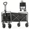 1pc Collapsible Foldable Wagon Cart, Heavy Duty Utility Garden Cart With All-Terrain Wheels For Beach, Lawn, Sports, Camping, Black, 30"