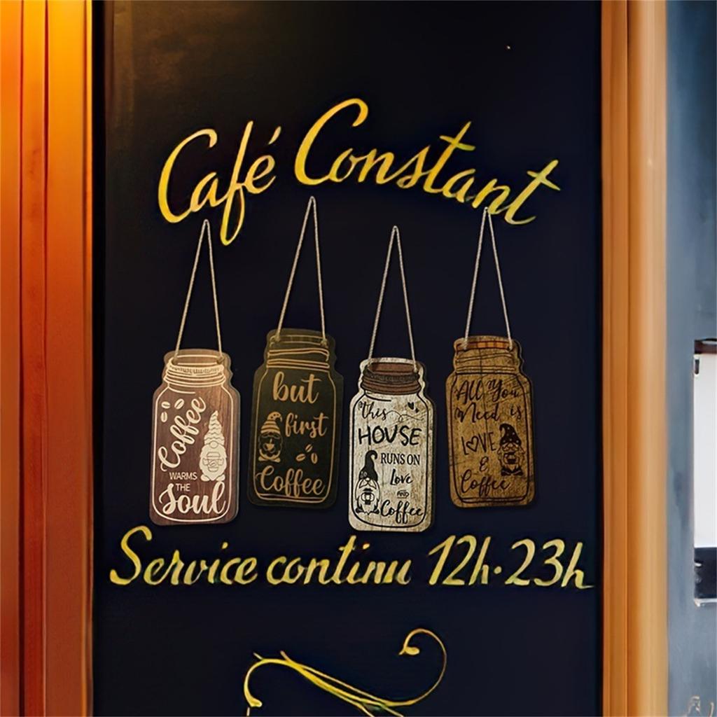 4 Pieces Of Retro Fashion Classic Wooden Coffee Letterlogo, Home Kitchen Decoration,simplewooden Hanging Board