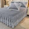3pcs of Thickened Autumn and Winter Lace Bed Skirt, Crystal Velvet Bed Skirt Lace Bed Cover, Soft and Comfortable, Bedroom and Guest Room Bedding