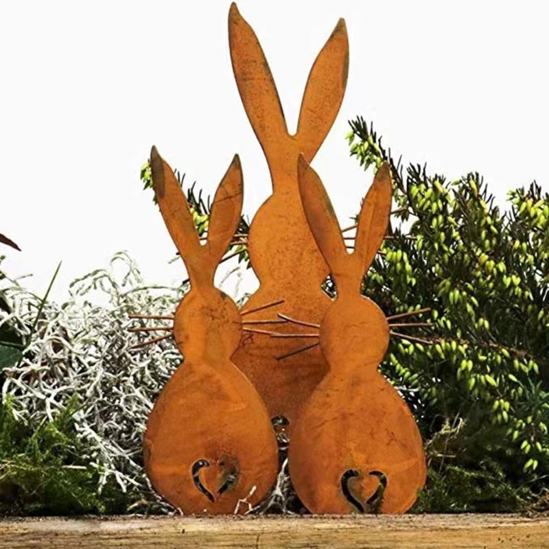 Unique Outdoor Bunnies Garden Stake Decors Perfect for Springtimes Natural Gift Stakes Perfect for Flowerbeds and Lawns