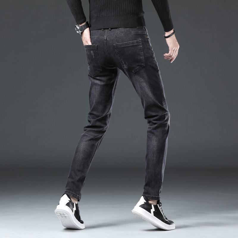 Black Jeans Men's Autumn High-end Trend Embroidery Printing Slim Spring and Autumn Models Small Foot Jeans Trousers