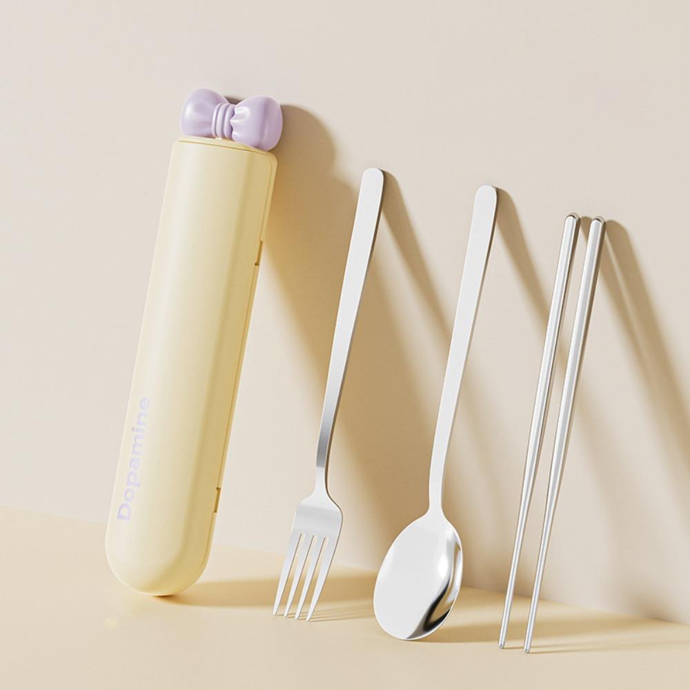 Built-in Silent Slot Student Flatware Set Magnetic Design Fork Spoon Chopsticks Set  Camping