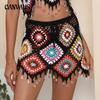 Plus Size Women's Beach Skirt Ethnic Random Mixed Colour Patchwork Pure Hand Hooked Tie Half Skirt
