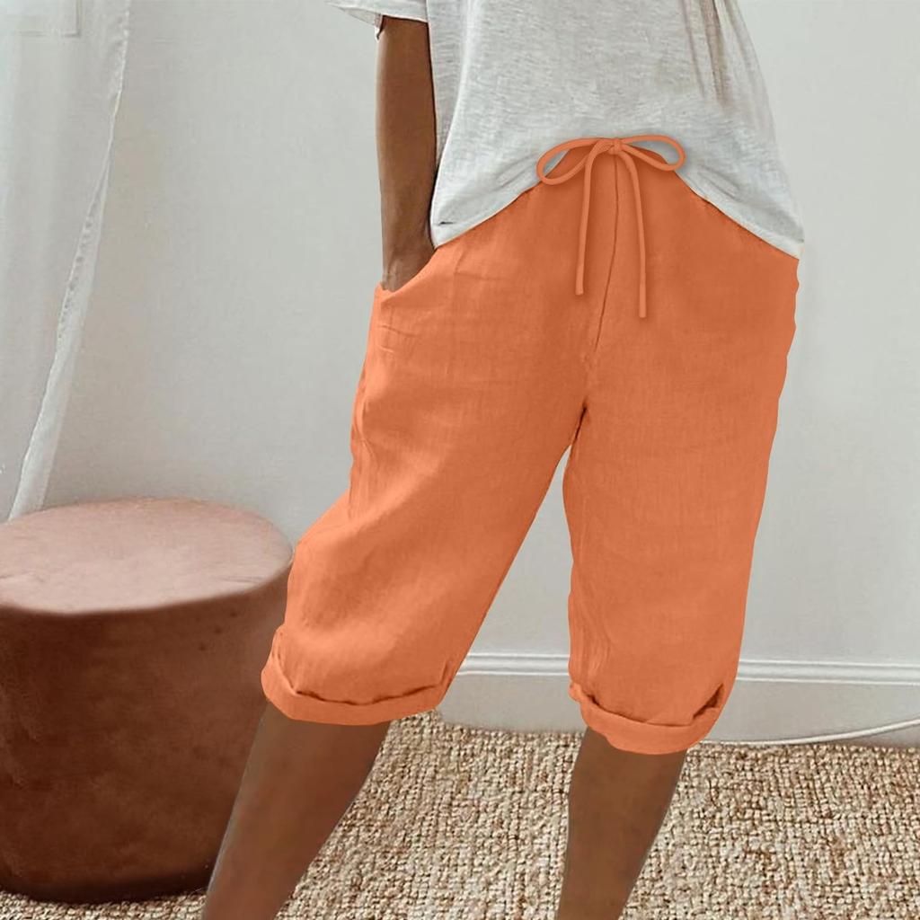 Womens Linen Shorts High Waisted Casual Shorts Drawstring Shorts With Pockets