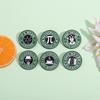 Green Round Metal Coffee Series Brooch - Versatile Badge with Film & Animation Pattern
